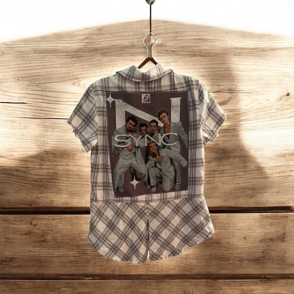 Plaid Button Down Shirt with Graphic Print